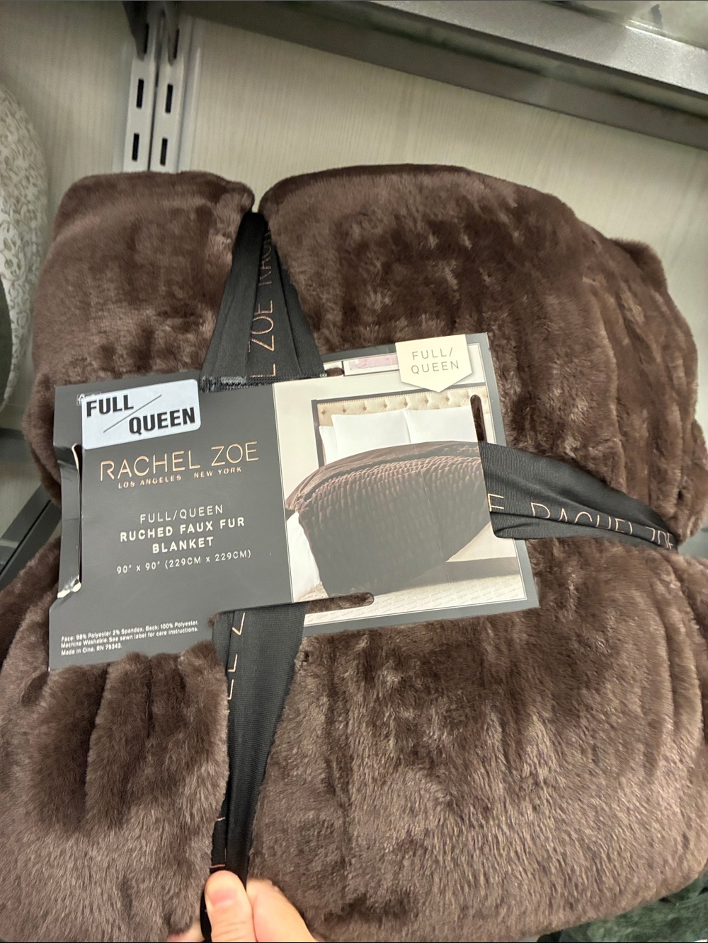Rachel Zoe Ruched Faux Fur Blanket in Brown